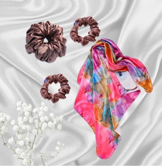 BlingHair Satin Scarf and scrunchies @ INR 959 - Women's Day Combo 3